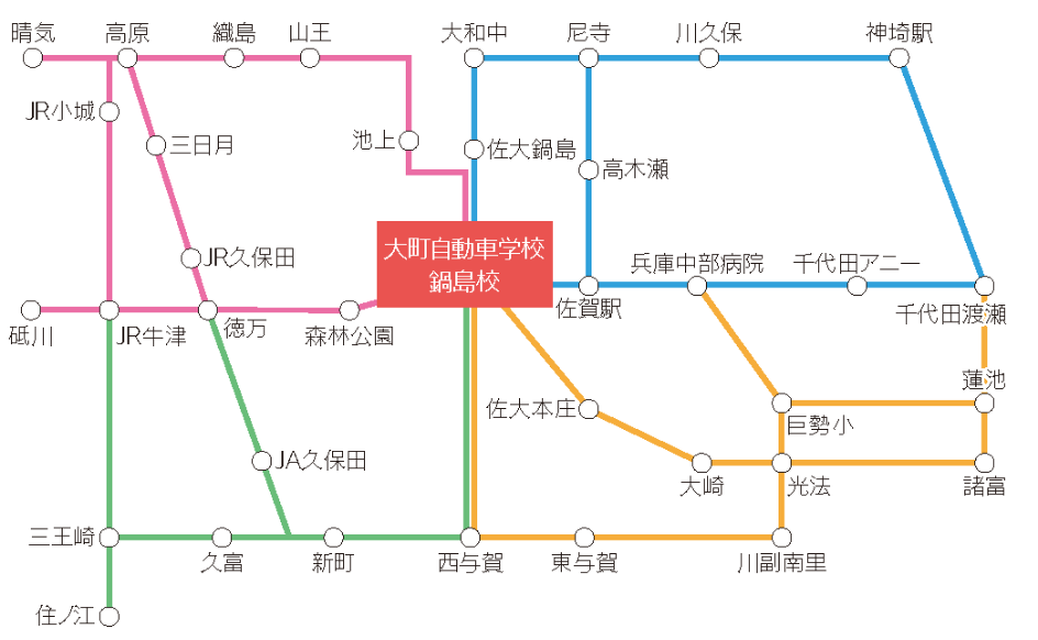 鍋島校までの送迎バス路線図